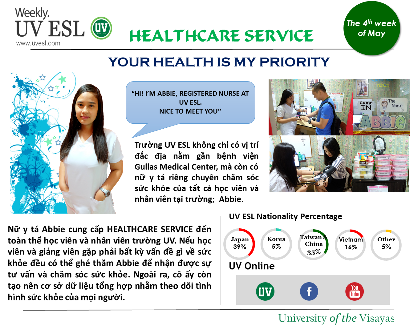 Dịch vụ chăm sóc sức khỏe hoàn toàn miễn phí của trường Anh ngữ UV dành cho tất cả học viên & nhân viên tại trường